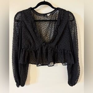 H&M Black Textured Sheer Blouse